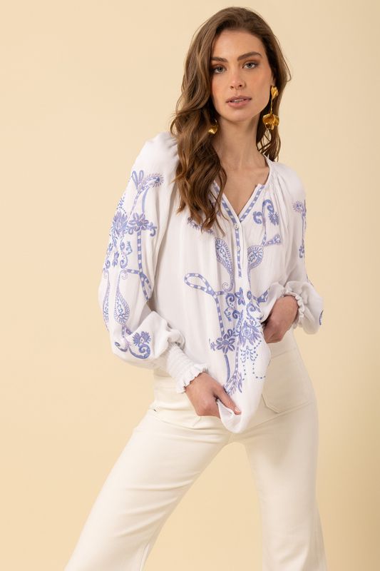 Hale Bob Jemma Embroidered Top 4ZFA230A Blue Hale Bob Jemma Embroidered Top 4ZFA230A Blue
