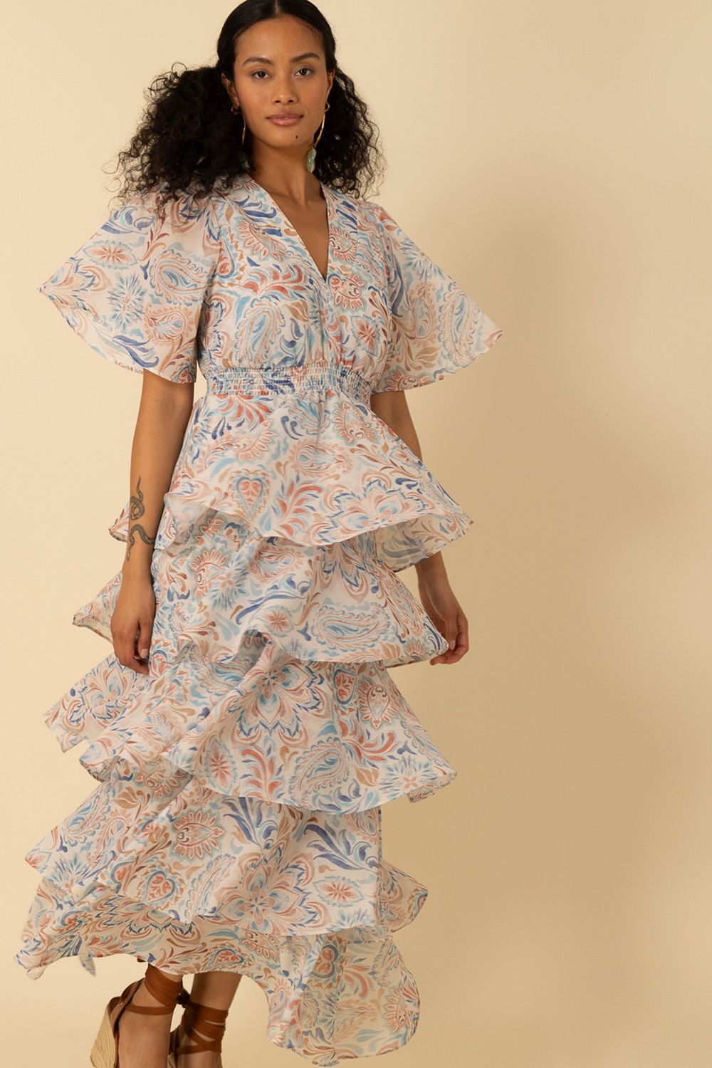 Hale Bob Karsyn Tiered Maxi 4ZGH646A Beige
