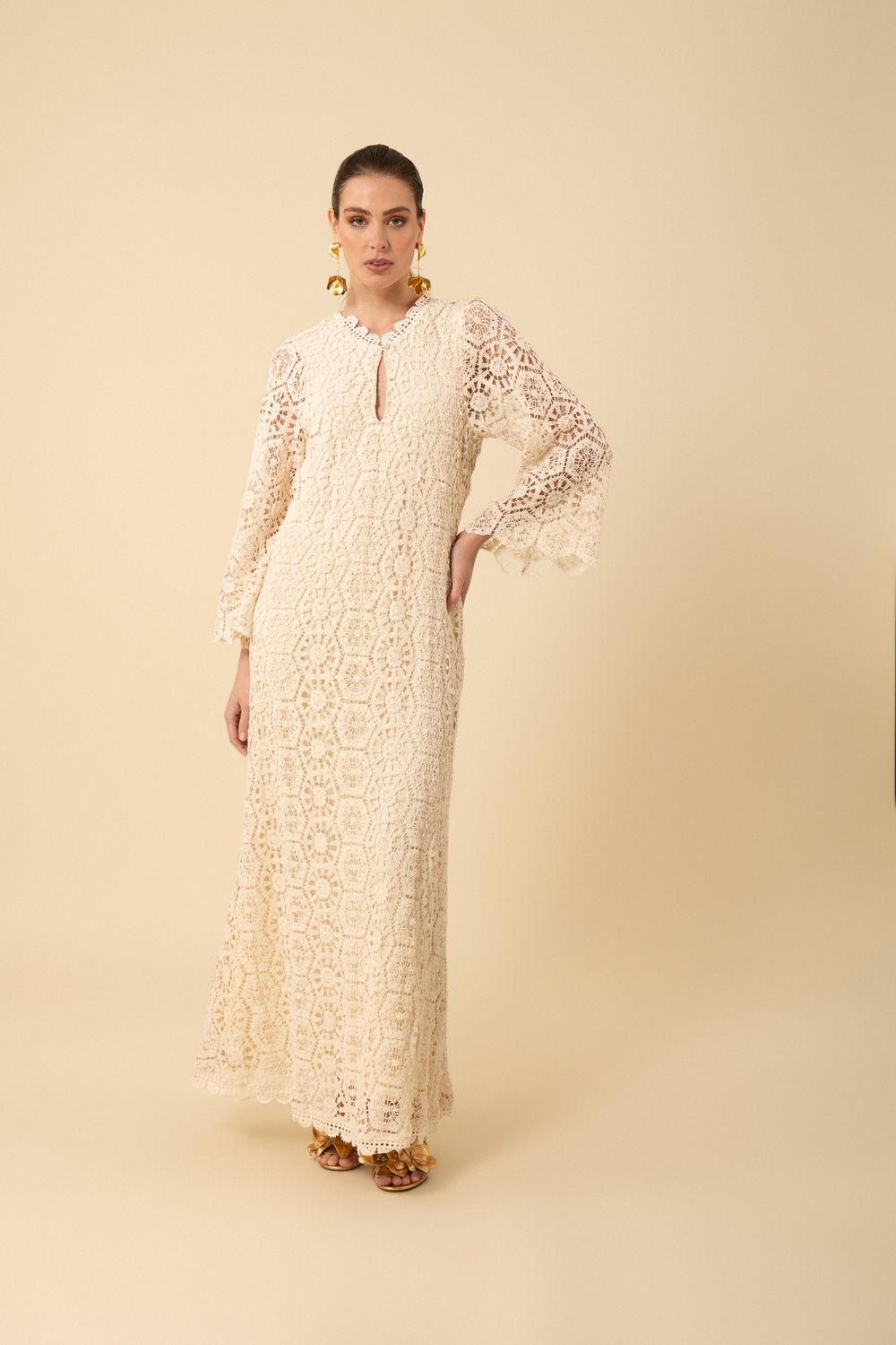 Hale Bob Amirah Crochet Maxi Dress 4ZLW650M Ivory