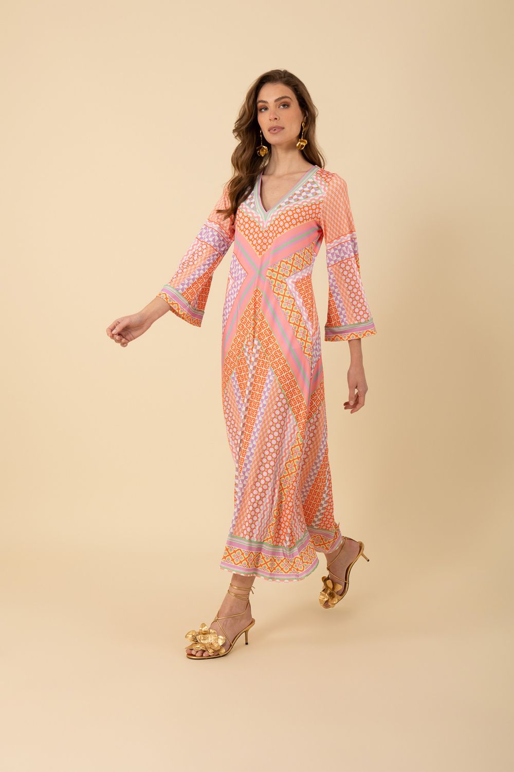 Hale Bob Henley Jersey Maxi Dress 4ZTN664A Orange