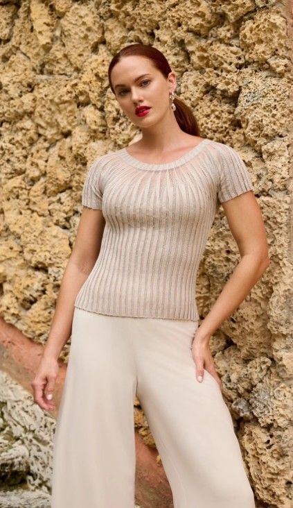 Frank Lyman Boat Neck Pullover 258719 Champagne
