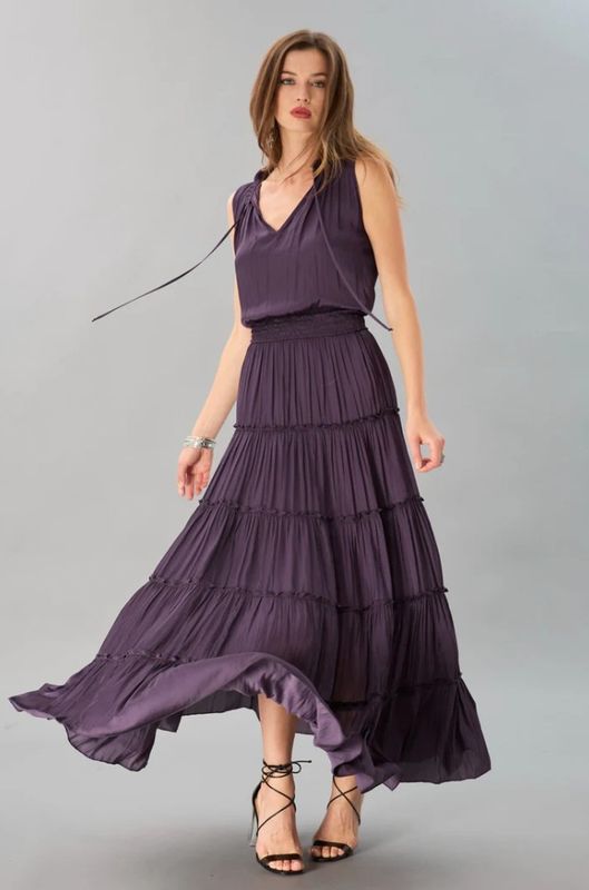 Lola & Sophie Smocked Neck Tiered Maxi D3283