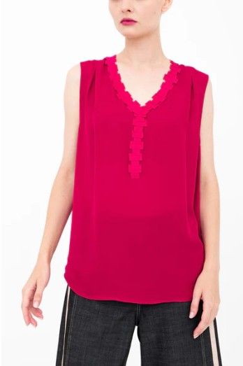 Elaine Kim Silk Georgette Bettina Top - Berry