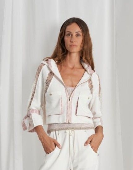 Tricot Chic Jacket with Peach Trim