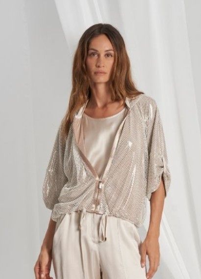 Tricot Chic Shimmer Hooded Jacket - Gold Trim/Tones