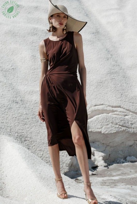 Indies Elie Long Dress - Brown Jersey