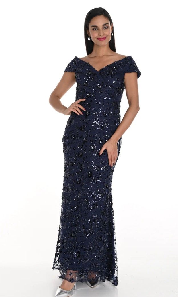 Frank Lyman Navy Sequin Gown 249415