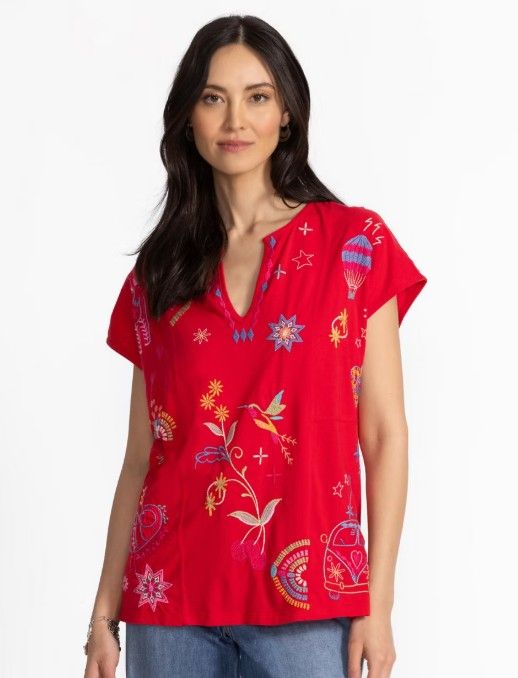 Johnny Was Easy Paneled V Neck Tee Loulia J13725-5