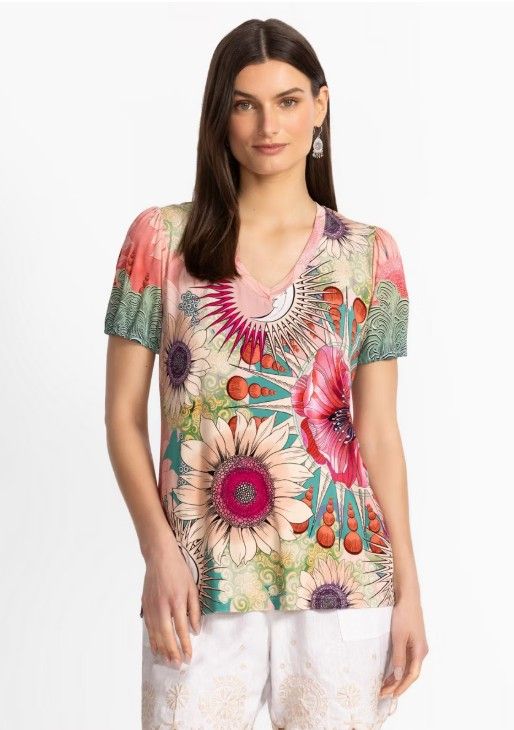 Johnny Was Janie V NEck Tee Emily T15125-4