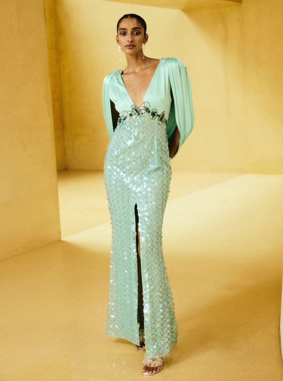 Chryalis Mint Embroidered Gown