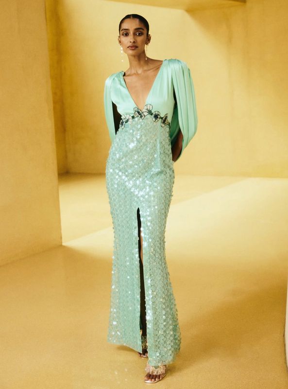 Chryalis Mint Embroidered Gown