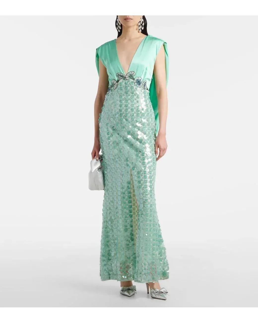 La Fuori Women's Sequined Cape Open-Back Gown