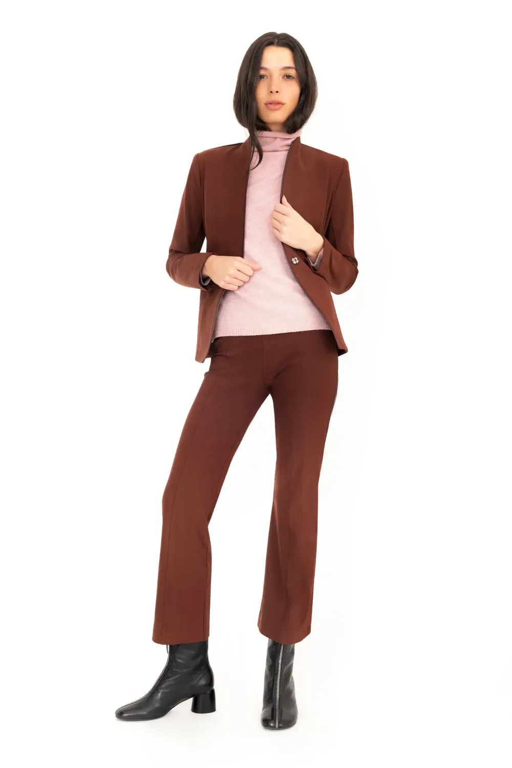 Elaine Kim Tech Stretch EdinaShort Blazer with leather trim Elaine Kim Tech Stretch EdinaShort Blazer with leather trim
