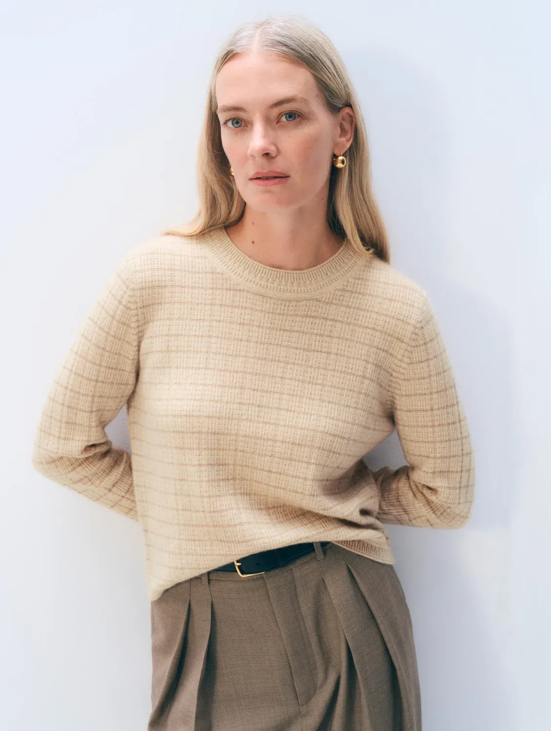 White and Warren Cashmere Waffle Stripe Crew White and Warren Cashmere Waffle Stripe Crew