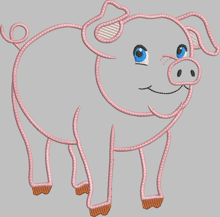 Pig Applique Embroidery Design