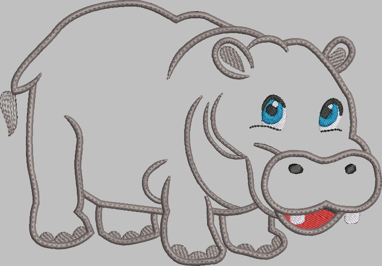 Baby Hippo Applique Embroidery Design