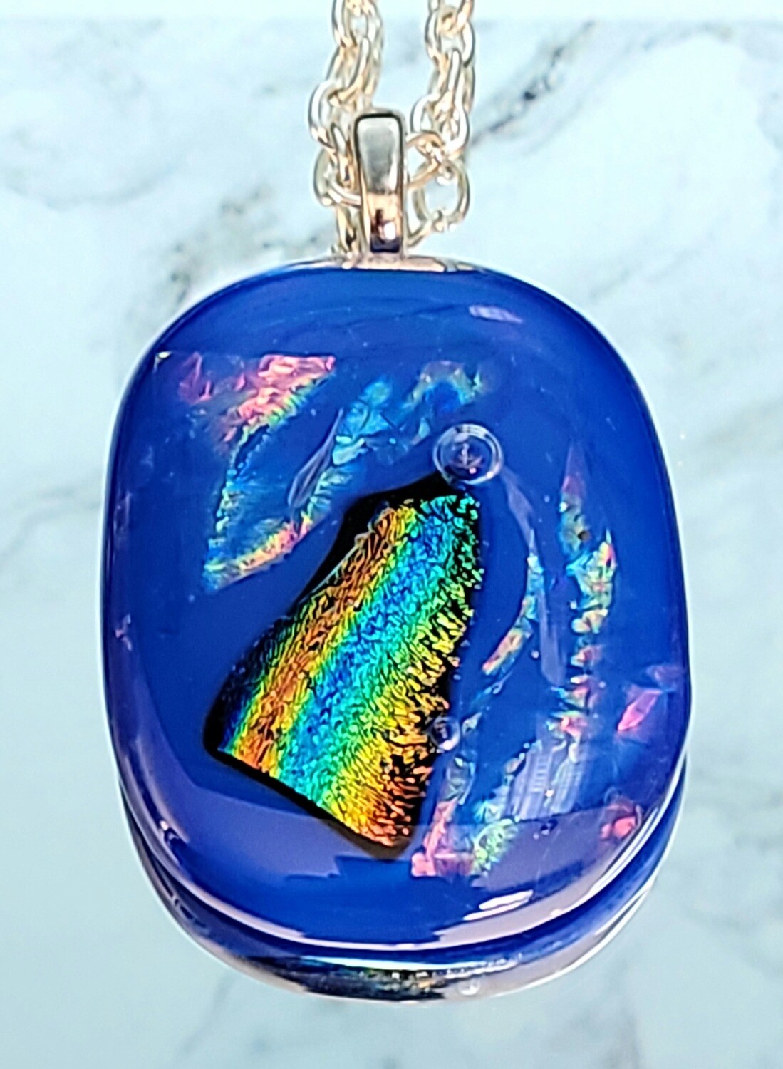 Rainbow Accent Fused Glass Pendant