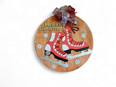 Merry Christmas Ice Skates Doorhanger