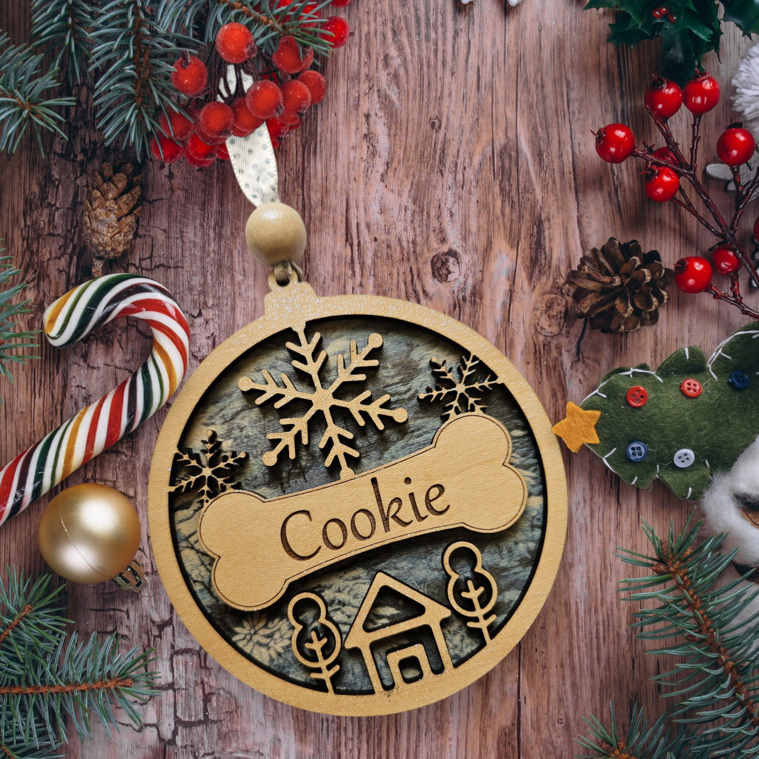 Dog Bone and Dog Silhouette Ornament