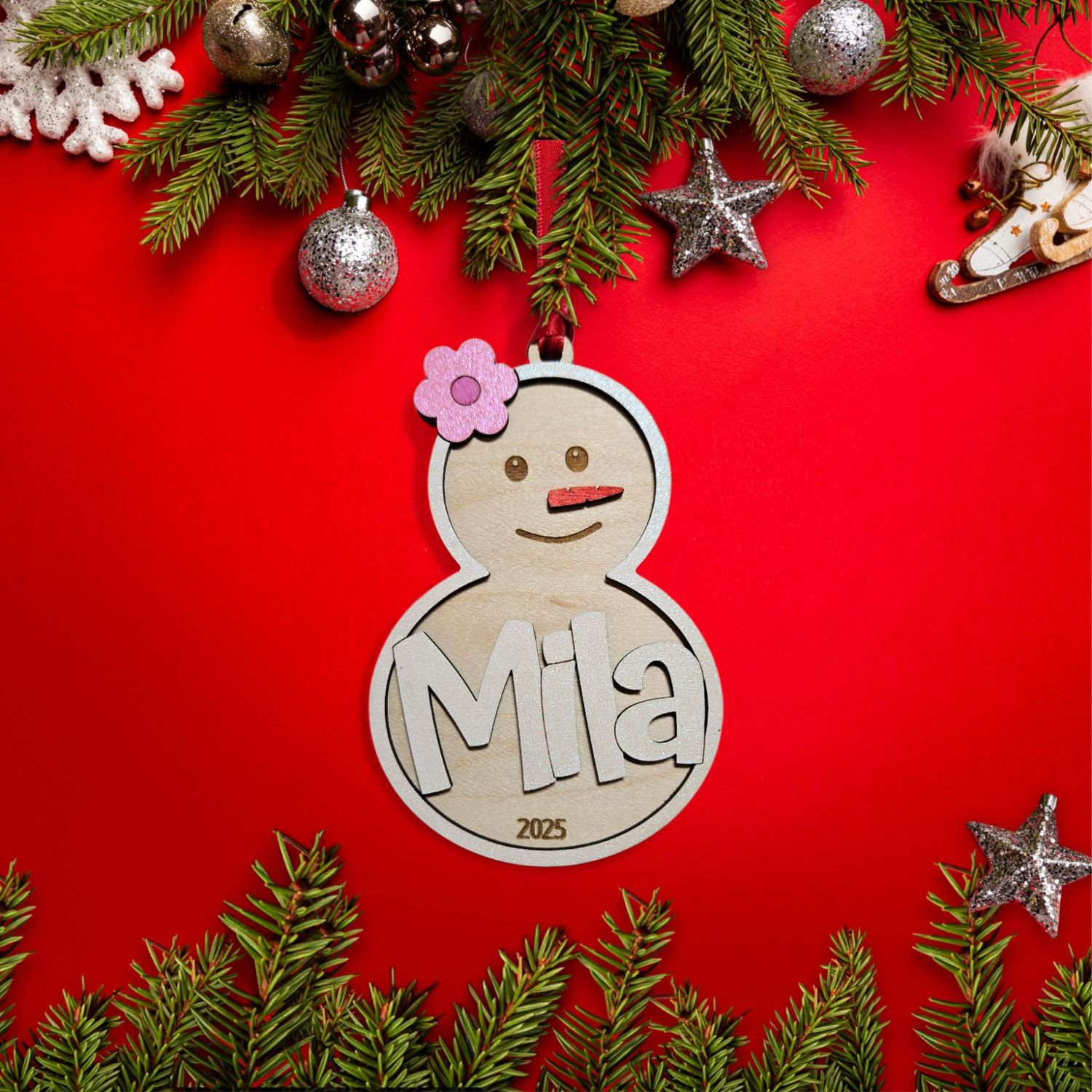 Personalized Wooden Snowman Ornaments – Custom Name Christmas Keepsake with current year