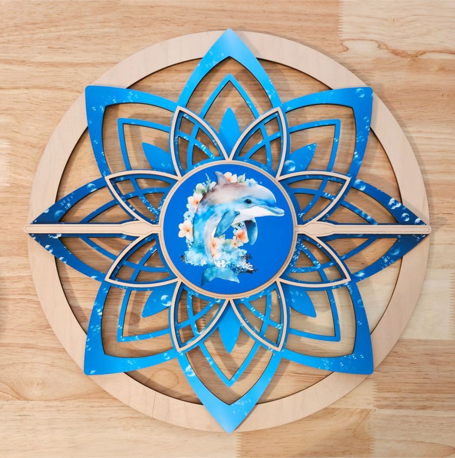 Dolphin Ocean Mixed Media Wall Art – 17" Round