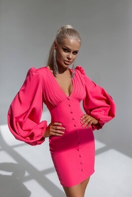 Backless Puff Sleeve Mini Dress Pink