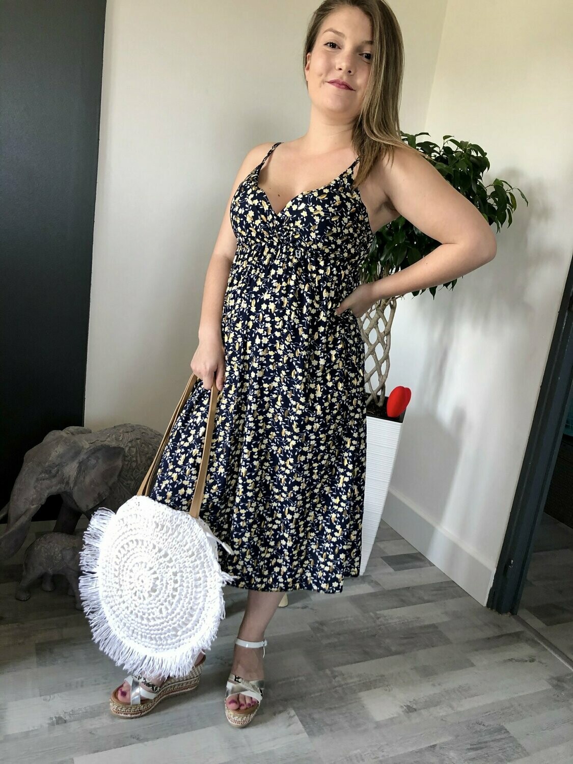 robe jaune et bleu marine