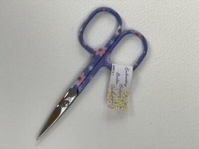 A purple pair of embroidery scissors