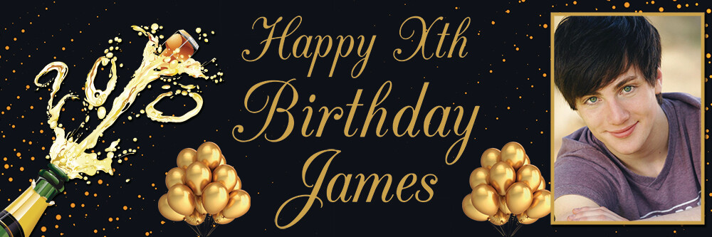 Black &amp; Gold Theme Birthday Banners
