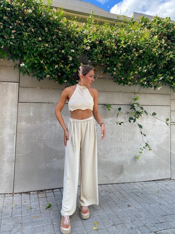 Pantalón fluido beige