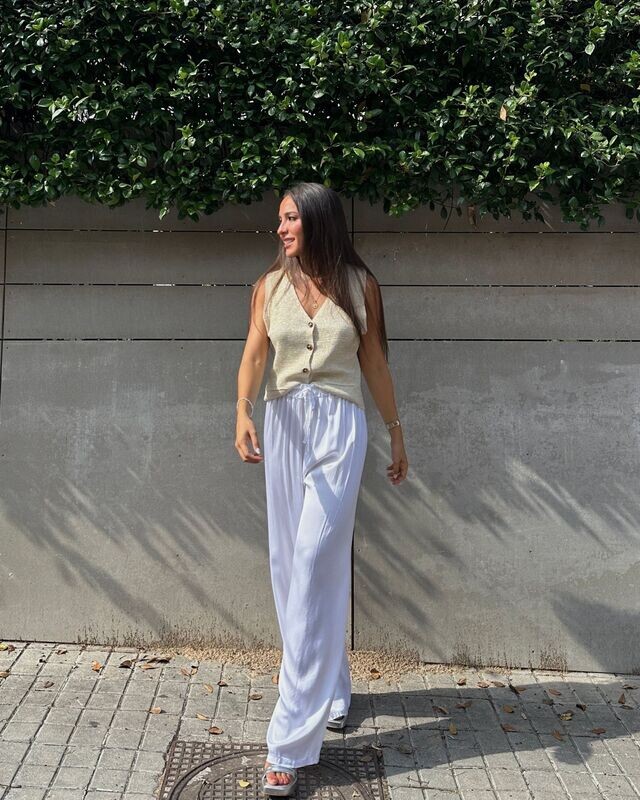 Pantalón efecto seda blanco