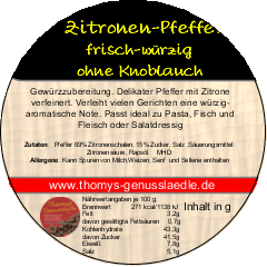 Zitronen-Pfeffer  Gewürzzubereitung 70g