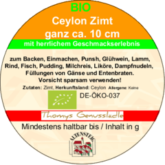 Zimt  Ceylon  ganz ca. 10cm BIO 50g