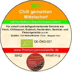 Chili gemahlen mittelscharf,  BIO 50g