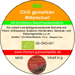 Chili gemahlen mittelscharf, BIO 50g Chili gemahlen mittelscharf, BIO 50g