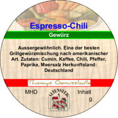 Espresso-Chili Gewürz 50g Espresso-Chili Gewürz 50g