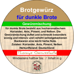 Brotgewürz für dunkle Brote gemahlen 50g