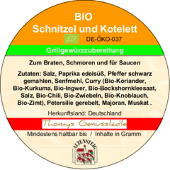 Schnitzel und Kotelett  Bio   Grillgewürzzubereitung 50g