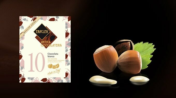 Weiße Schokolade mit Haselnüssen aus dem Piemont.  Portionsbeutel 32g. Eraclea Nr. 10