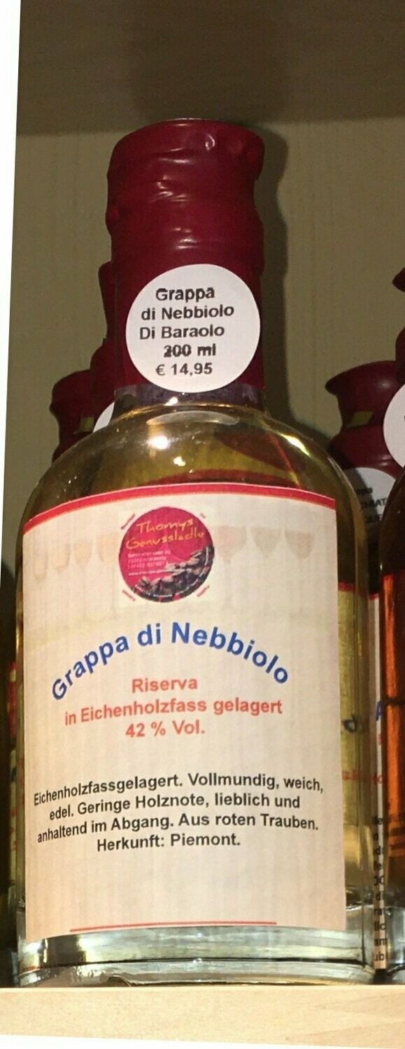 Grappa di Nebbiolo Di Baraolo Riserva  42 % vol
0,2l