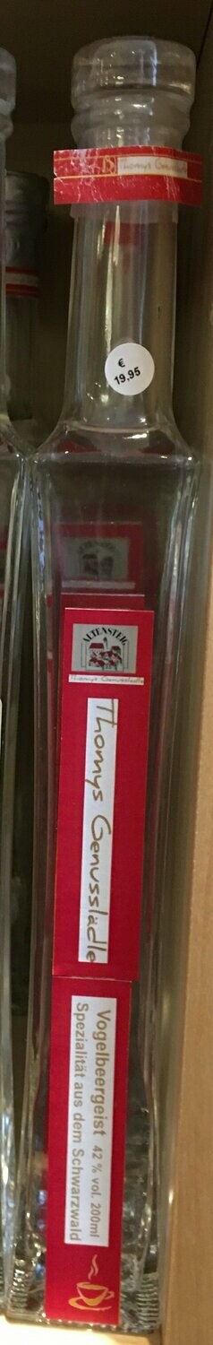 Vogelbeerenbrand 40% vol. 0,2l
 in Schmuckflasche mit Glaskorken