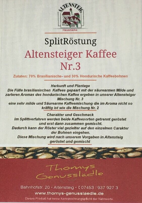 Neu!  Altensteiger Kaffee Nr.3   - Hausmarke - Splitmischung
