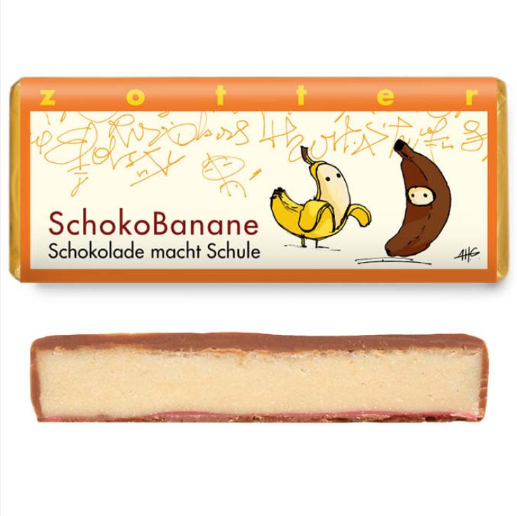 SchokoBanane - Schokolade macht Schule |  Handgeschöpfte Schokolade   Inhalt 70g |  Zotter, 30 CENT SPENDENANTEIL