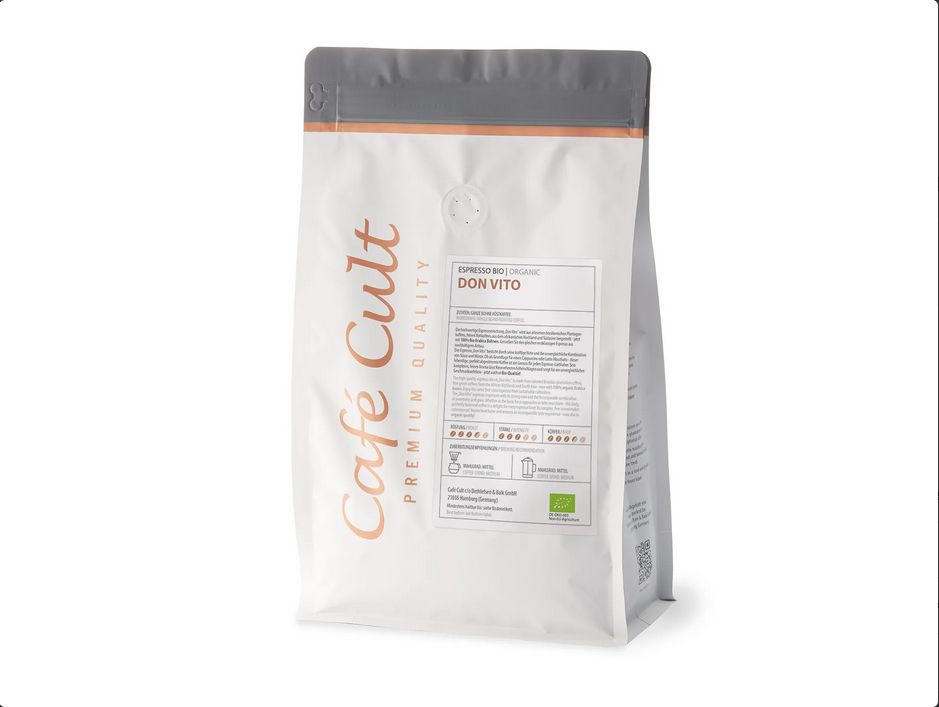 Cafe Cult.  Espresso "Don Vito Organico" Röstkaffee in 1 kg Tüte, ganze Bohne DE-ÖKO-003