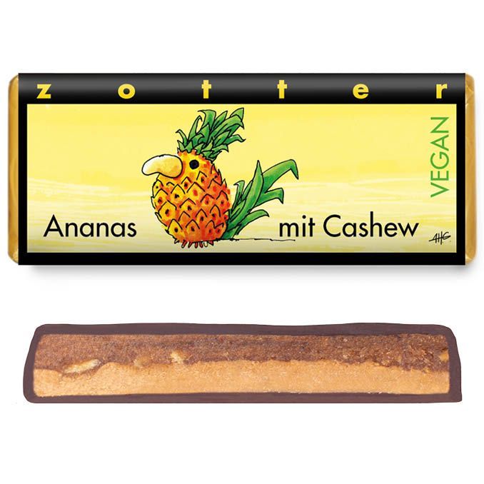 Handgeschöpfte Schokolade Ananas mit Cashew, vegan alternative Zuckervariante, alkoholfrei. 70g Handgeschöpfte Schokolade Ananas mit Cashew, vegan alternative Zuckervariante, alkoholfrei. 70g