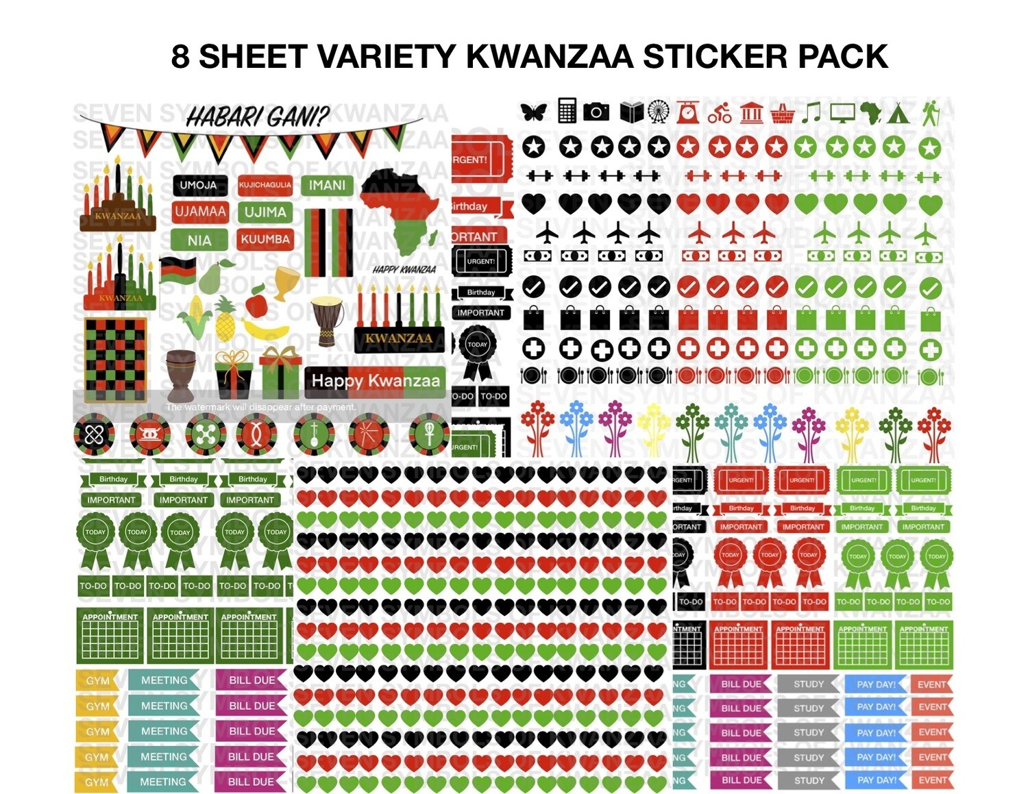 8-Sheet Variety Kwanzaa Peel-It & Planner Sticker Pack