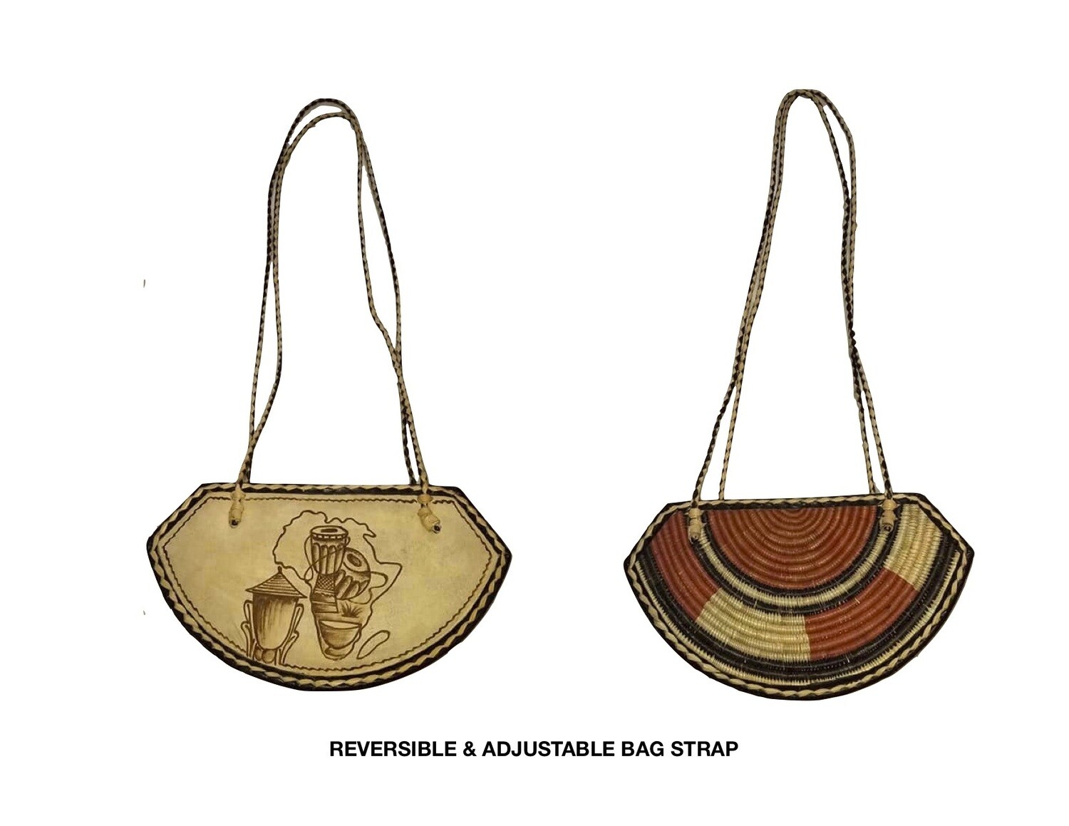 Reversible African Leather Bag- Adjustable Strap Purse
