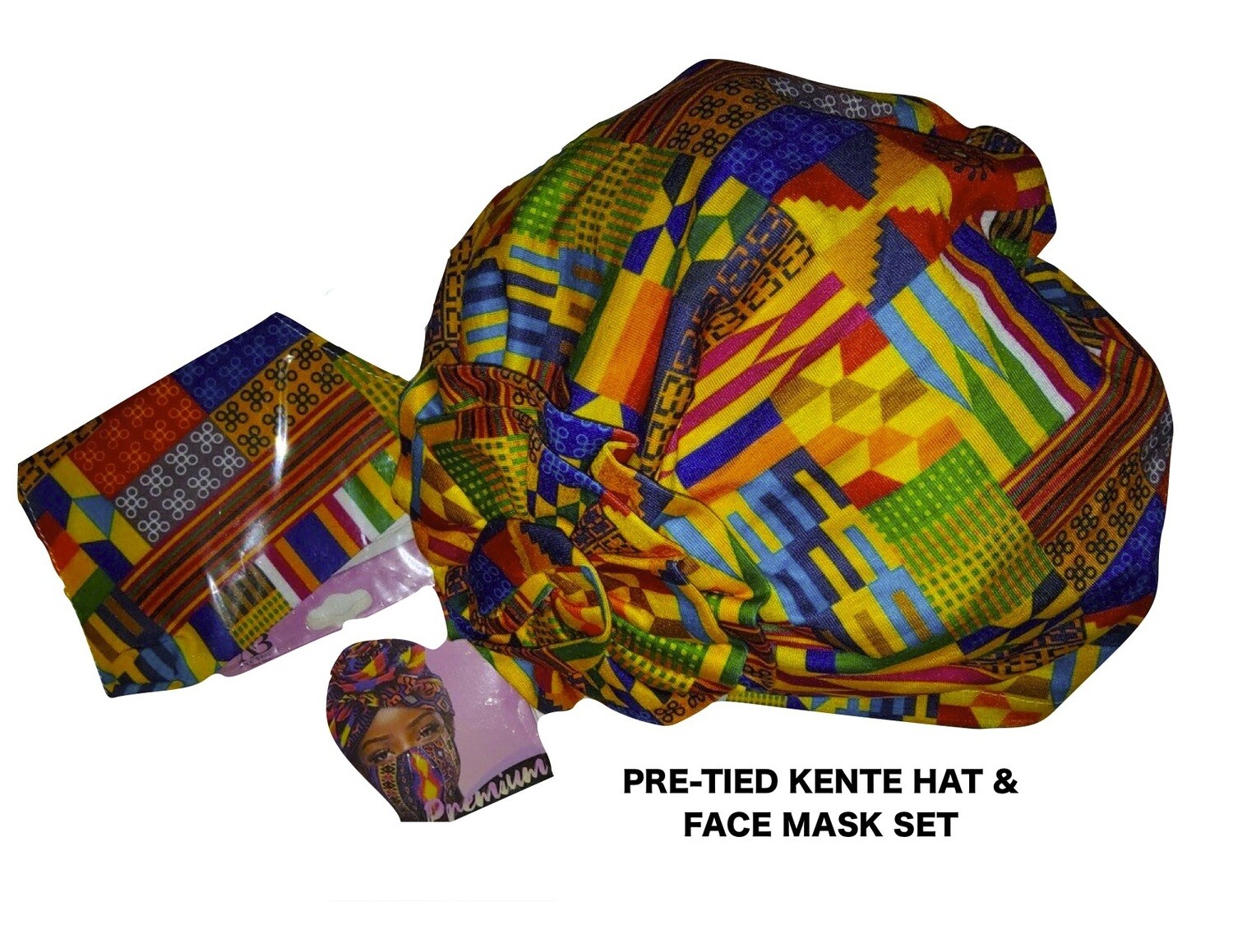 PRE-TIED African Head Wrap FACE MASK SET
