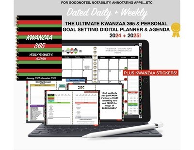 Digital Planner Goodnotes, Samsung Notes, Notability Kwanzaa 365 Personal Goal Setting, IPAD Planner, Daily Planner, African Hyperlinked Dated Daily & Weekly Planner- 2024 + 2025