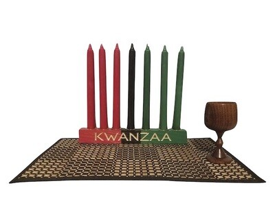 Kwanzaa Kinara -Hand carved "Kwanzaa" Kinara Celebration Set -Colors of Africa with Gold Finish